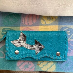 Turquoise Leather Wallet with Arrow Design